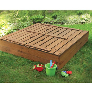 Grand <span class=keywords><strong>bac</strong></span> à <span class=keywords><strong>sable</strong></span> en <span class=keywords><strong>bois</strong></span> de pin naturel pour enfants, banc pliable et couverture, assemblage facile pour une utilisation intérieure/extérieure avec jouets décoratifs - Product Image 4