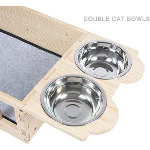 Station d'alimentation en bois pour chats avec double gamelle et design suspendu - Product Image 1