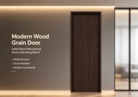 Porte intérieure battante moderne en MDF stratifié PVC, insonorisée, sans peinture, gaufrée, pour chambre à coucher, avec panneau mural et plinthe assortis