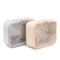 Trousse de toilette portable transparente en PU imperméable pour kit de soins personnels, organiseur de maquillage, sacs cosmétiques