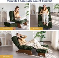 MAXYOYO Fauteuil d'appoint moderne avec cadre en bois, repose-pieds capitonné et dossier réglable, ensemble confortable pour salon