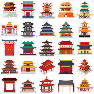 50枚入り中国古代建築ダイカット粘着ステッカー、スクラップブックや荷物用の装飾デカール - Product Image 3