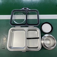 Boîte à bento à 2 compartiments en acier inoxydable 304, boîte à lunch étanche avec couvercle en Tritan