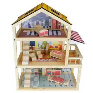 EN-71-casa de muñecas no tóxica para niñas, muebles de juguete de madera EN miniatura