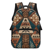 Sac à dos d'étudiant personnalisé en tissu artisanal à motif des îles du Pacifique, 17 pouces, avec poche avant zippée