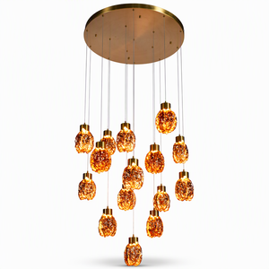 Titan-Gold Kristall-Treppenhaus-Kronleuchter <span class=keywords><strong>LED</strong></span>-Pendelleuchte Schmiedeeisen Decken-Hängelampe für Eingangshalle - Product Image 1