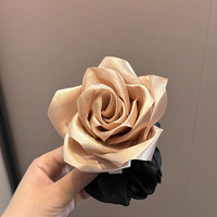 Élastique à cheveux en forme de rose rouge, fait main, haute élasticité, style français, pour femme, attache pour queue de cheval