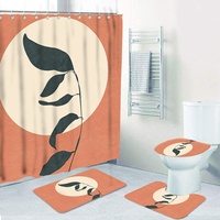 Rideau de douche de luxe moderne en aquarelle, ensemble de drap de douche d'arbre avec tapis de bain, personnalisé pour salle de bains, prix bon marché, 4 pièces