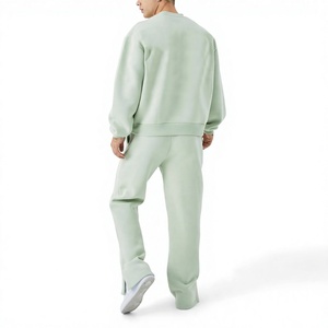 Ensemble de survêtement décontracté imperméable en polaire vert clair uni pour homme, avec capuche, manches longues, coupe régulière, deux pièces (sweat-shirt et pantalon) - Product Image 2