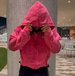 Sweat à capuche pour homme, personnalisé OEM, en coton, délavé à l'acide, vintage, lourd, double ou triple couche, avec manches amovibles et <span class=keywords><strong>fermeture</strong></span> <span class=keywords><strong>éclair</strong></span> - Product Image 5