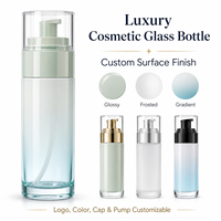 Botol Kaca Pompa Dasar Tebal Silinder Logo Warna Kustom untuk Kemasan Serum Toner Kosmetik Perawatan Kulit