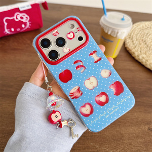 เคสโทรศัพท์สองชั้นลายจุดสีน้ำเงินแบบพิเศษพร้อมจี้รูปแอปเปิ้ลสีแดงสำหรับ iPhone17ProMax/16/15 รุ่นสำหรับสาวๆ - Product Image 2