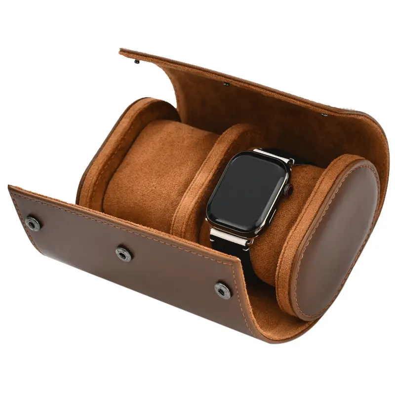 Custom High Quality Leather Watch Roll Case for 2 Watches Leather Watch Box Case