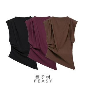 <span class=keywords><strong>Camiseta</strong></span> informal de color sólido para <span class=keywords><strong>mujer</strong></span> con almohadilla de hombro plisada de nuevo diseño - Product Image 2