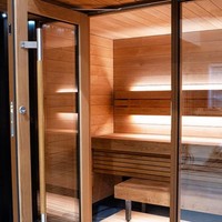 Ruang Sauna Luar Ruangan Kayu Solid Modern untuk 1 Orang dengan Panel Kontrol Komputer, Uap Kering Inframerah Jauh untuk Berkeringat