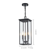 Lámpara Colgante de Techo para Exteriores, 3 Luces, Hierro Negro, Rectangular, Bombilla E12, Impermeable, Altura Ajustable, Regulable, para Porche, Puerta Principal, Techo Alto