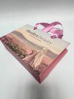 Sac cadeau en papier imprimé sur mesure avec ruban en satin rose, poignée à œillets métalliques, emballage de luxe pour hijab, produits de beauté et soins de la peau, sac fourre-tout pour boutique