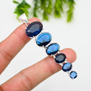 Diseñador London Blue Topaz Gemstone Plated Looking Like Sterling Silver Joyería colgante de moda hecha a mano - Product Image 3