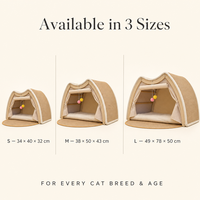 Lit pour chat en bois, dôme arqué, maisonnette pour chat, tente à gratter en jute, coussin amovible, jouet, meuble d'intérieur pour animaux de compagnie
