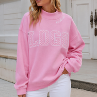 Maßgefertigter Oversize-Sweatshirt mit Stehkragen für Damen Hochwertige Polka-Dot-Patch-Stickerei Individuelles Logo Süßer Lässiger Pullover