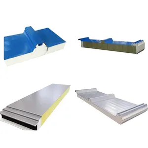 Panneau sandwich imperméable en PU 50mm panneaux métalliques isolés panneau mural cannelé pour la construction de structures en acier de cloison en polyuréthane