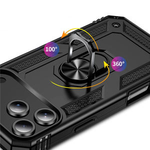 غطاء هاتف متين مقاوم للصدمات من البولي كربونات والبولي يوريثان مع حامل معدني دائري لهواتف آيفون 17 برو ماكس و16 و15 و14 - Product Image 2