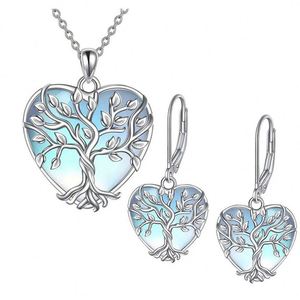Silver Plated Heart Moonstone Earrings <b>Tree</b> Life Pendant Jewelry Set for Women Wedding Jewelry Heart-shaped Life <b>Tree</b> Jewelry - Product Image 6