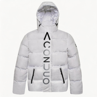 Veste d'hiver matelassée réversible imperméable à capuche pour homme, personnalisée OEM, imprimée, à col montant, motif lettres, épaisse et rembourrée