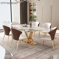 Table Salle à Manger Complet Avec 6 Chaise Haute Qualité Salle à Manger Moderne de Luxe Table à Manger en Métal Avec Plateau en Marbre