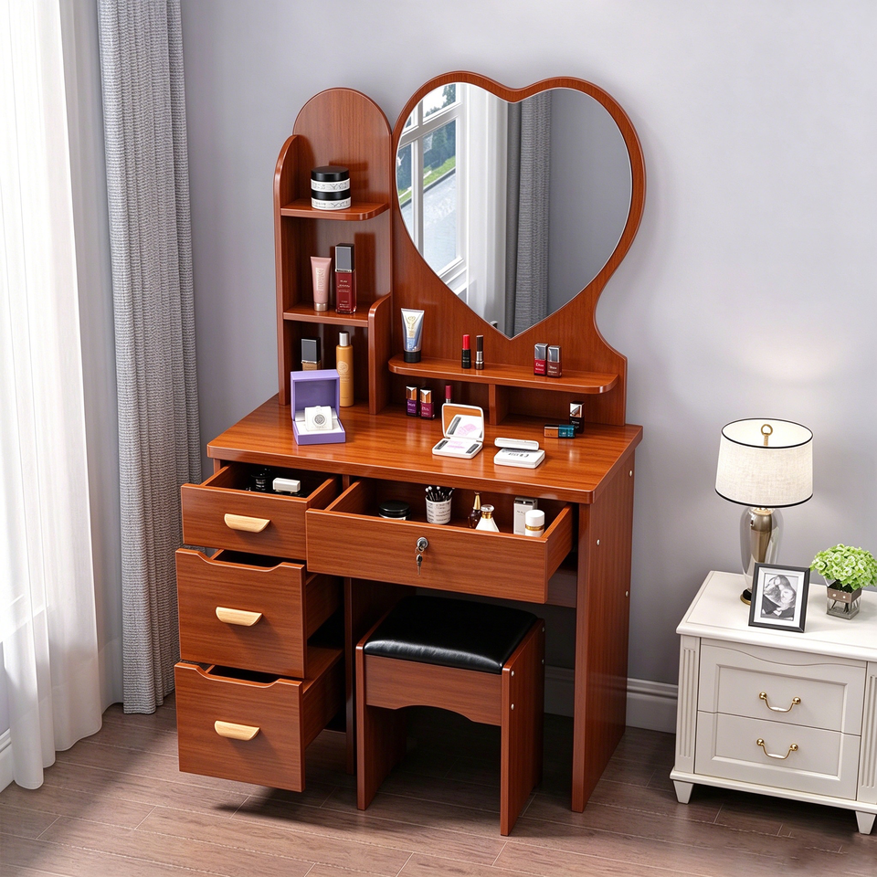 Compact Dressing Table Set Dressing Table Dressing Desk Makeup Vanity Set Heart Mirror Small ...