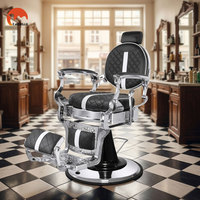 Fauteuils de coiffure et de barbier inclinables de qualité professionnelle, style vintage, chromés, à dossier rond et à rayures de course