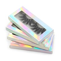 Boîte de papier de faux cils colorés avec impression de logo personnalisé en gros Boîtes d'emballage de cils holographiques avec fenêtre transparente
