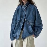 Veste en jean décontractée rétro lavée à col montant AIMEISI, fermeture éclair simple, ample, veste en jean pour femmes