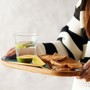 Bandeja de servicio de madera de olivo y resina con forma de pasarela hecha a mano al por mayor de casa natural para aperitivos, café, té, bebida - Product Image 3