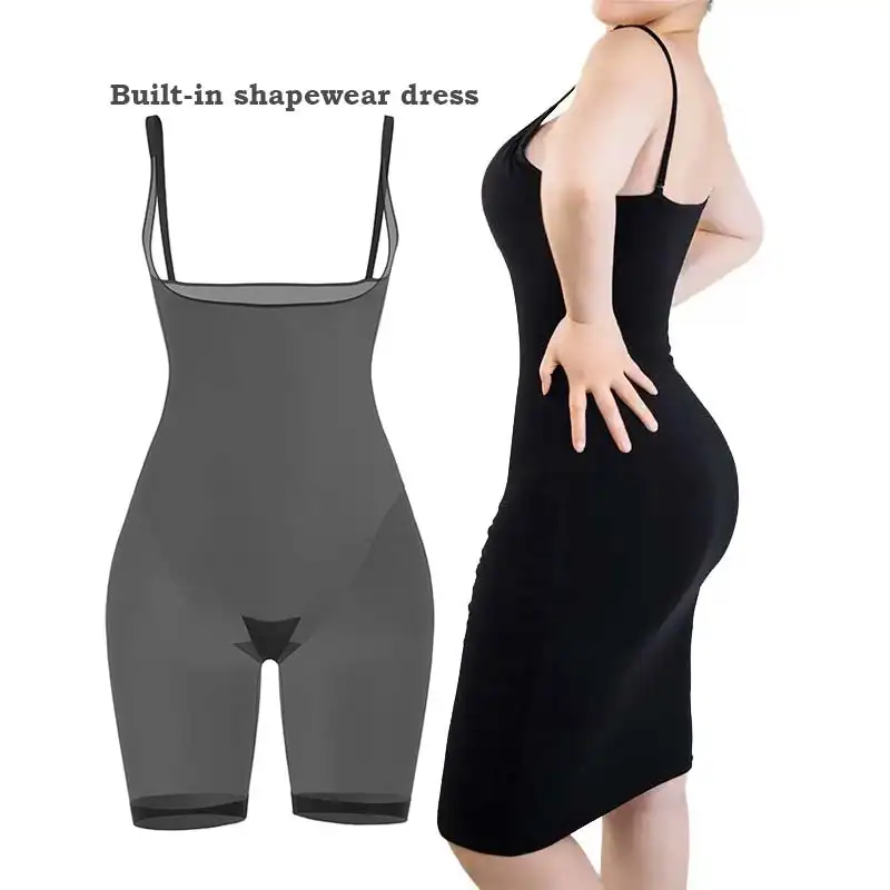 8 In 1 Lounge Sleeveless Backless Dresses Sculpting Body Tummy Control V Neck Bodycon Slip Maxi Dress Built In Shapewear Dress