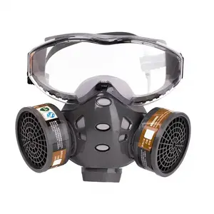 Masker gas, masker gas dengan kacamata keselamatan, set respirator Kimia filter ganda