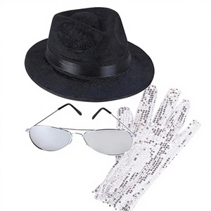 <span class=keywords><strong>MJ</strong></span> King of Pop Costume Invernale a Righe con Cappello Fedora, Guanti e Occhiali da Sole - Nero/Argento - Product Image 1