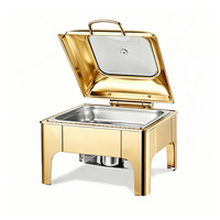 Réchaud de buffet en acier inoxydable doré 6L, ensemble de chauffe-plats carrés de luxe pour dîner et buffet