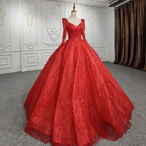 Jancember DY5667 V-cuello de manga larga con cordones vestido de baile Organza Vestidos de Noche de alta calidad - Product Image 3