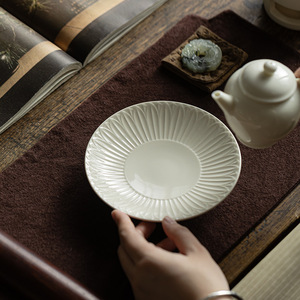 Ding Kiln White Lotus Petal Ceramic Teapot Stand Round Porcelain For Kung Fu <b>Tea</b> Set Household <b>Tea</b> <b>Tray</b> - Product Image 3