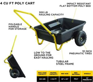 YOLO Chariot de jardin pliable à grande capacité 150 kg en polypropylène pur, remorque pour vélo, rangement extérieur - Product Image 6