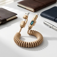 Kabel Data Retraktil 4 in 1 Berbahan Zinc Alloy 6ft dengan Pengisian Daya Super Cepat 240W, Layar Daya, dan Multifungsi