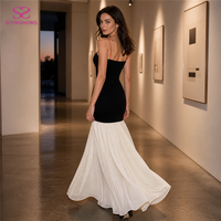 Robe longue plissée sirène colorblock noir et ivoire sur mesure pour soirée, vente en gros, fournisseur d'usine OEM ODM