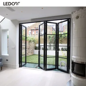 LEDOW Door External Patio Aluminum Glass Bulk Order Good Price Exterior Bi Folding Foldable Modern Fiberglass Home Office CN SHN