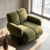 Fauteuil lounge moderne JP Wabi Sabi en velours vert olive, chaise d'appoint rembourrée avec pieds en bois noir pour salon