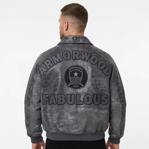 Blouson aviateur en cuir d'agneau gaufré effet croco vieilli personnalisé pour <span class=keywords><strong>homme</strong></span>, taille américaine OEM, avec patch brodé, vente en gros - Product Image 1