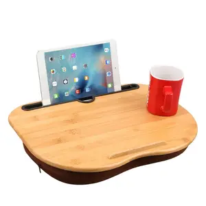 Hot Selling Multi-Functional Natural Bamboo Laptop Table Portable Lap Desk With Soft Pillow Cushion and Tablet Phone Slot