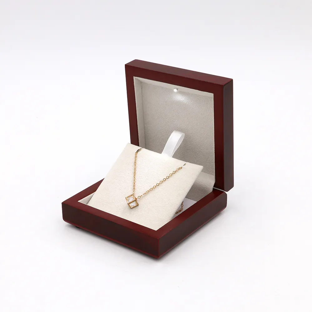 Wood Packaging Box Wooden Jewellery Necklace Storage LED Light Pendant Wood Packaging Jewelry Box