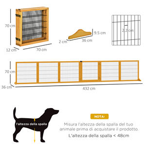 PawHut-Portón de madera y acero para perros pequeños y medianos, con 6 paneles plegables, 432x36x70cm - Product Image 3