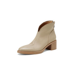 Botines de Piel Auténtica Ligeros, Suaves e Impermeables con Tacón Cuadrado, Diseño Retro con Boca en Forma de V y Cremallera Trasera para un Estilo Casual y Moderno - Product Image 1